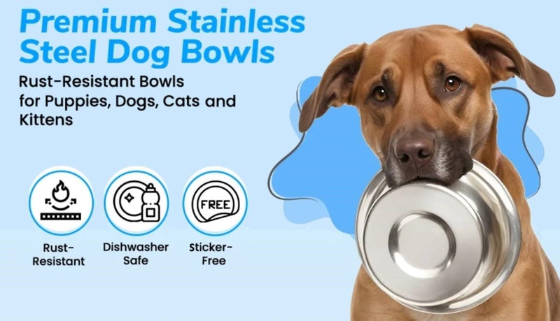 Greendale - 4 Pack - 6.75 Cup Capacity - Stainless Steel Metal Dog Bowls - Perfect for Dog Food and Water. Wrong Size? Click to Look at Our Size Options. - Image 3